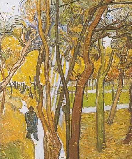 Vincent Van Gogh Walkers in the park with falling leaves oil painting image